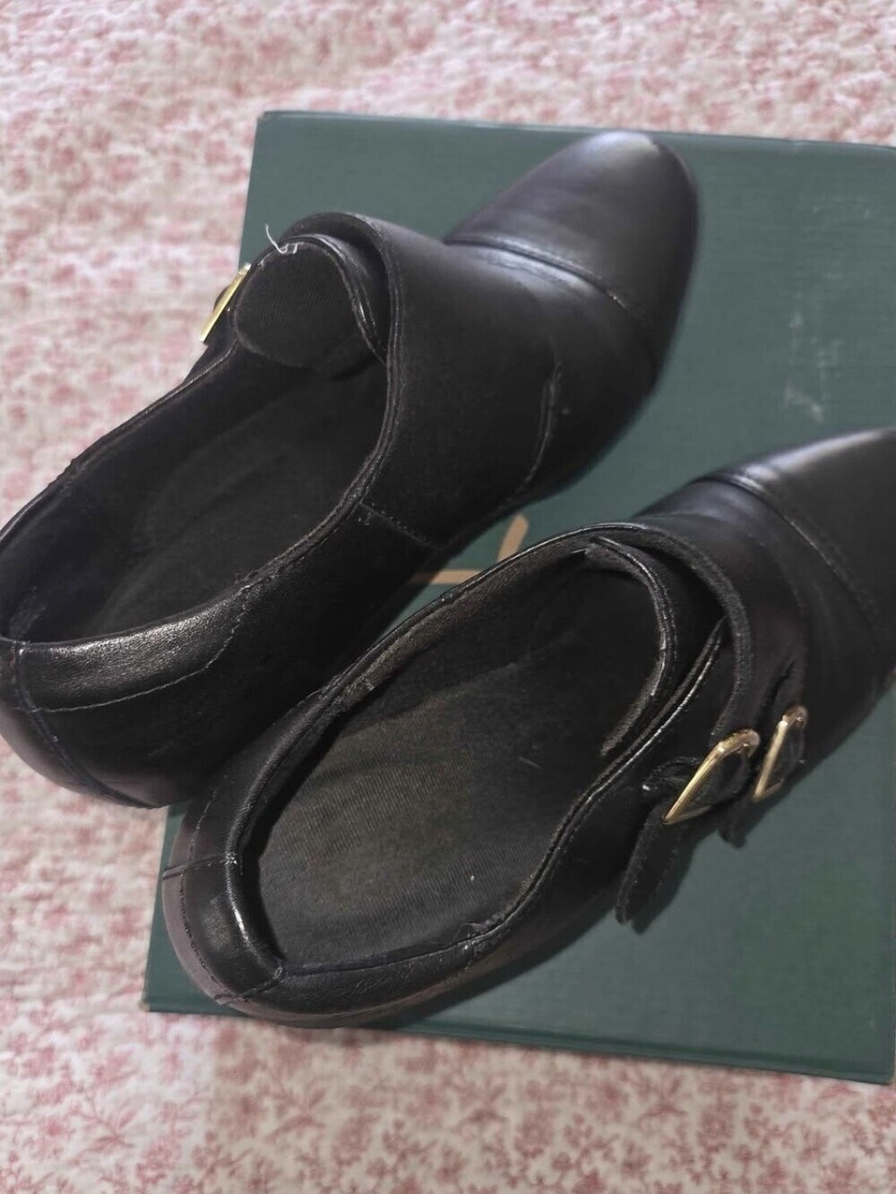 Clarks Sapphire Athena Double Monk Strap Black Leather Booties 4in Heel - Picture 4 of 6